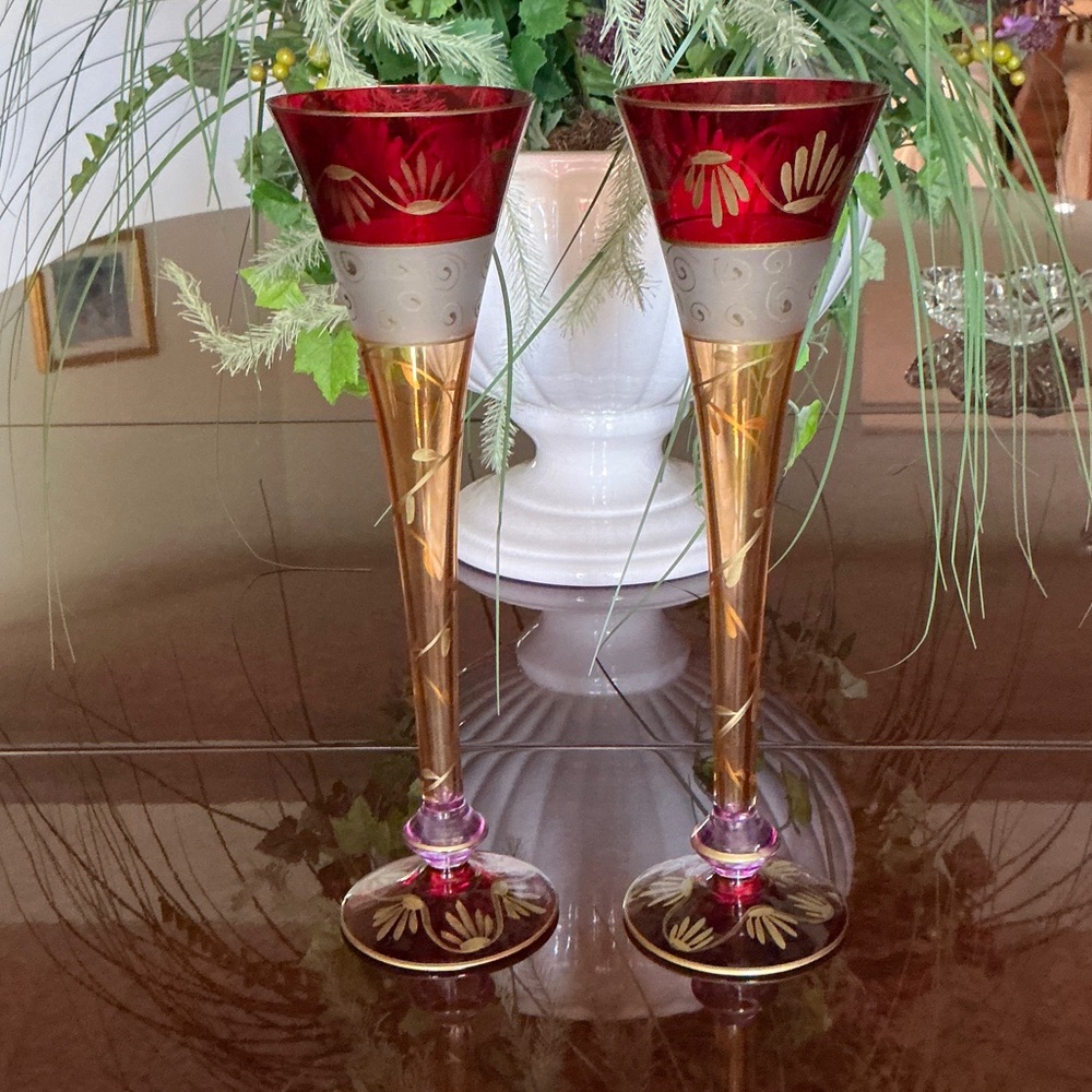Vintage Hand Painted Champagne Flutes (set of 2)